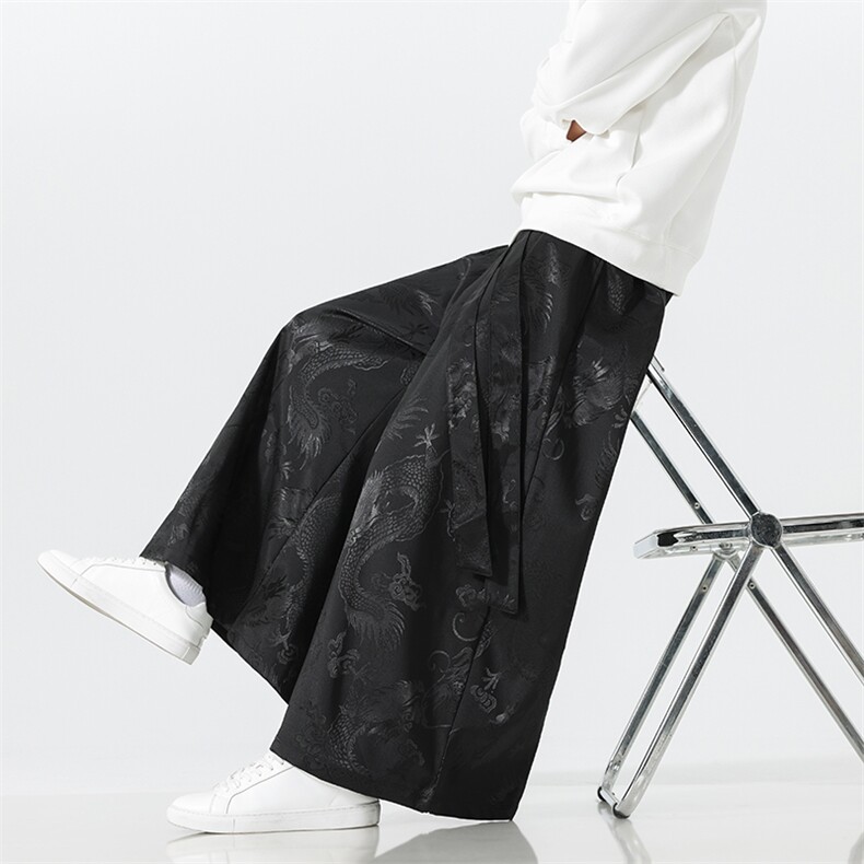 2025秋冬新中式马面裤汉服龙纹阔腿裤K375加厚P65-常规P55,男装民族服装,电商A057B