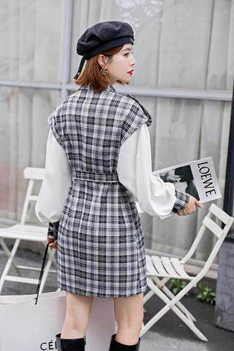 【秋季新款】时尚格子马甲配衬衫两件套，女装马夹，笑思源