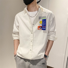 社会风秋纯色笑脸贴标宽松衬衫潮男B297-7701-P73控108，男装衬衫，电商B297