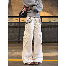 高腰阔腿牛仔裤女2025新款秋款超火宽松梨型身材白色直筒拖地裤子，男装牛仔裤，星座506A