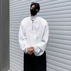 金属装饰华夫格卫衣男高领设计感半拉链长袖W94P36，男装卫衣，星座1116-2