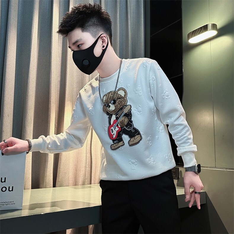 痞帅高级感小熊圆领卫衣外套男社会小伙店主风301C-WY46-P58控78,男装卫衣,星座301C（原B323）
