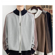 W10496-P70网图现货棒球领撞色外套宽松条纹拼接夹克潮流，男装夹克，星座1608