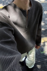 特批P35无差价2025秋季时尚复古半拉链条纹纹理感长袖T恤男T5407，男装T恤，电商A001