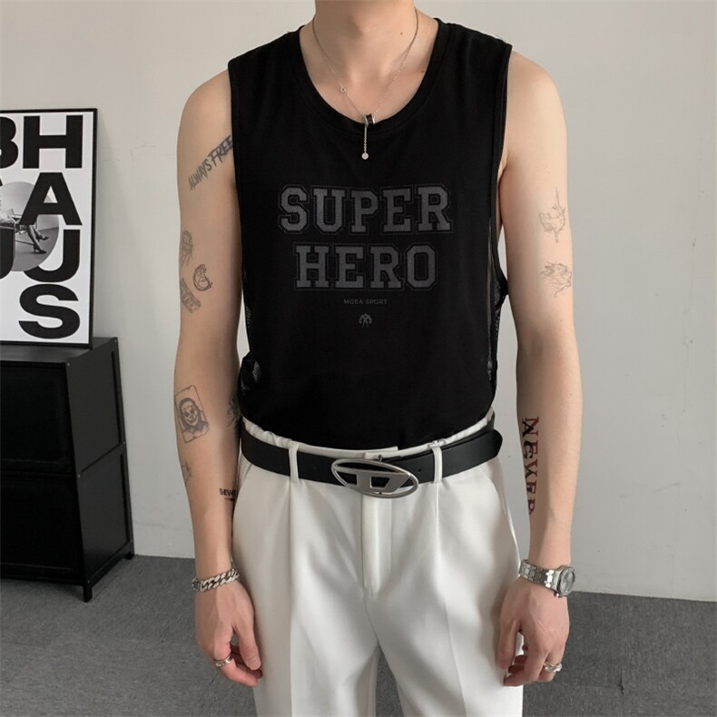 夏季小众双层网纱背心男子个性性感速干训练服健身运动跑步坎肩,男装背心/马甲,星座909