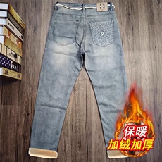 网图加绒牛仔裤男水洗百搭款2025年冬季新款潮牌青年休闲长裤，男装牛仔裤，星座410-7