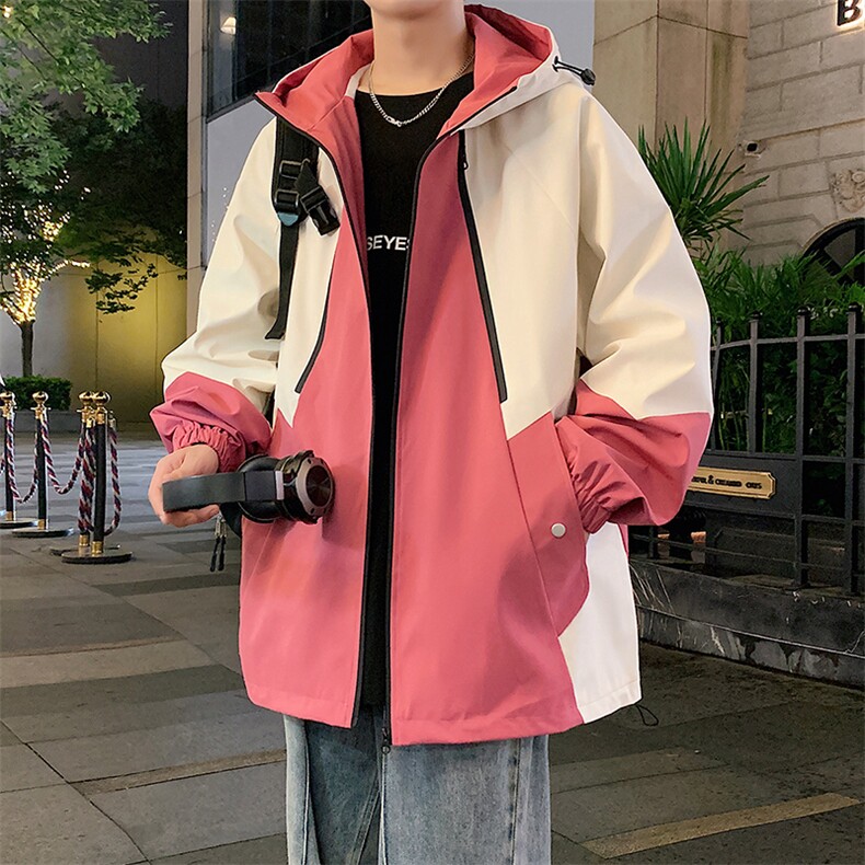 新款港风中性风宽松夹克男撞色拼接防水冲锋衣外套MYJ24-7831-P75,男装夹克,星座717