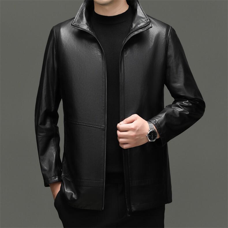 BG-W2818新款海宁真皮皮衣男头层绵羊皮中长款皮风衣翻领大衣，男装风衣，电商B360A（原721A）