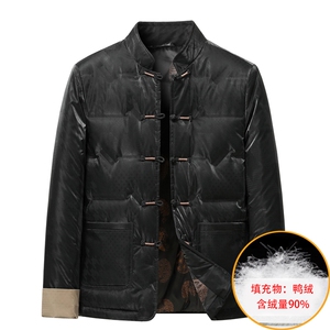 中老年唐装90绒羽绒服男士复古盘扣风羽绒服外套中式唐装图片