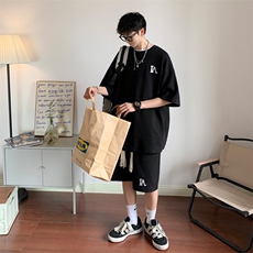 套装！华夫格套装男T恤短裤两件套大码港风TZ112-P50，男装休闲套装，电商B367