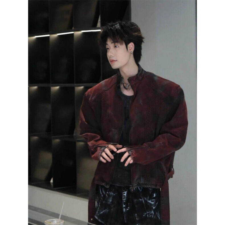 自拍图现货褶皱喷漆做旧牛仔外套男高级感痞帅SN8955-P93,男装夹克,星座1109-4