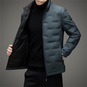 冬季新款男士立领宽松休闲羽绒服中年厚款保暖灰羽绒服男装外套