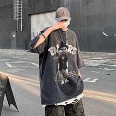 潮牌宽松短袖t恤蜡染美式复古高街水洗做旧517A-2-SX242-P38，男装T恤，星座517A-2