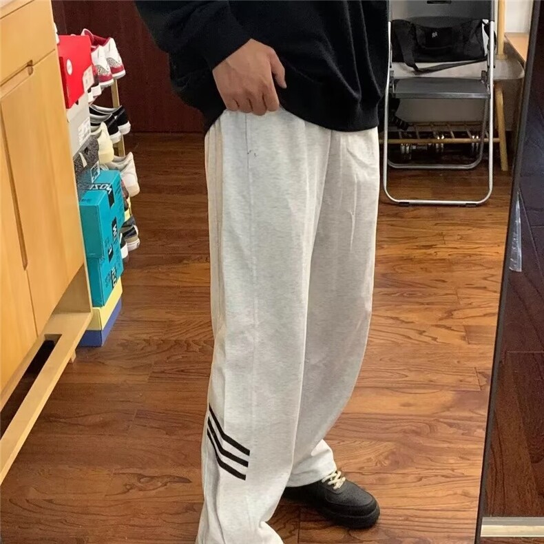 三条杠白花灰卫裤男款夏季cleanfit青岛即墨裤子直筒美式百搭长裤,男装休闲裤,星座506