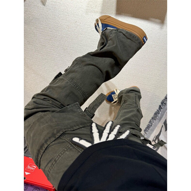 【有货】军绿色绑带工装裤男潮牌美式高街vibe裤子直筒D713LL-P60,男装休闲裤,星座1007（原301D）