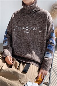 ！秋冬加厚高领毛衣男潮牌百搭印花针织衫保暖打底衫G606P60图片