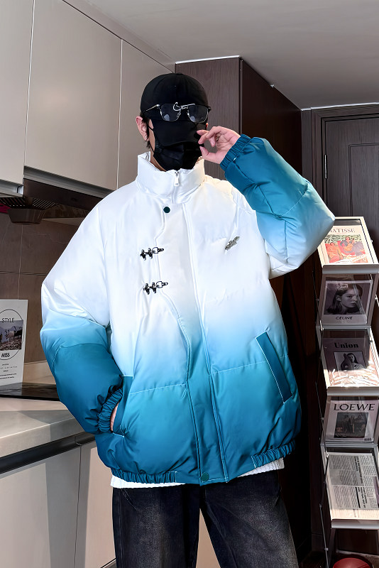 XZ230-1MY58冬款港风宽松简约扎染渐变机车休闲连帽棉服P128控158,男装棉衣,星座230-1