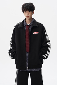 8XL-M条纹撞色开衫新年红卫衣运动套装潮牌运动服校园风TZ114P118图片