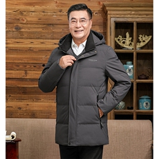 中老年羽绒服男士中长款加厚防寒中年休闲白鸭绒连帽可脱卸外套，男装羽绒服，钱塘6003（原4033）
