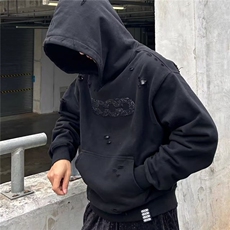 复古美式街头碎破洞连帽卫衣男女，男装卫衣，四季星座505