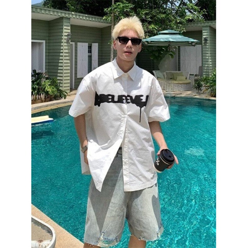 潮牌设计感印花小个子短袖衬衫情侣宽松百搭休闲外套C9198,男装T恤,星座1116A（原606A-3）