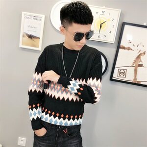 冬季社会小伙针织衫复古扭花加厚毛衣男圆领打底衫C301B-MY16图片