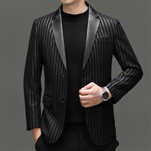 BG8113春秋款海宁真皮皮衣男绵羊皮印花西服商务休闲男装外套图片