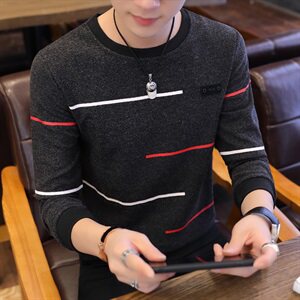 W203-男士圆领长袖t恤衫 潮男韩版修身打底衫卫衣秋外套男图片