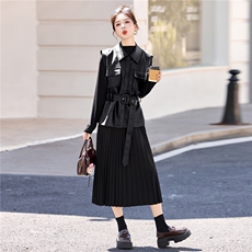 休闲时尚方格牛仔套装女2025年春秋新款高腰宽松显瘦阔腿裤三件套，女装套装/套裙，意芙