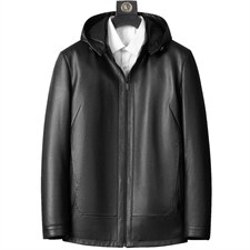 ZC2235秋冬新款羽绒服男牛皮夹克连帽外套可脱卸内胆P650，男装皮衣，电商B360