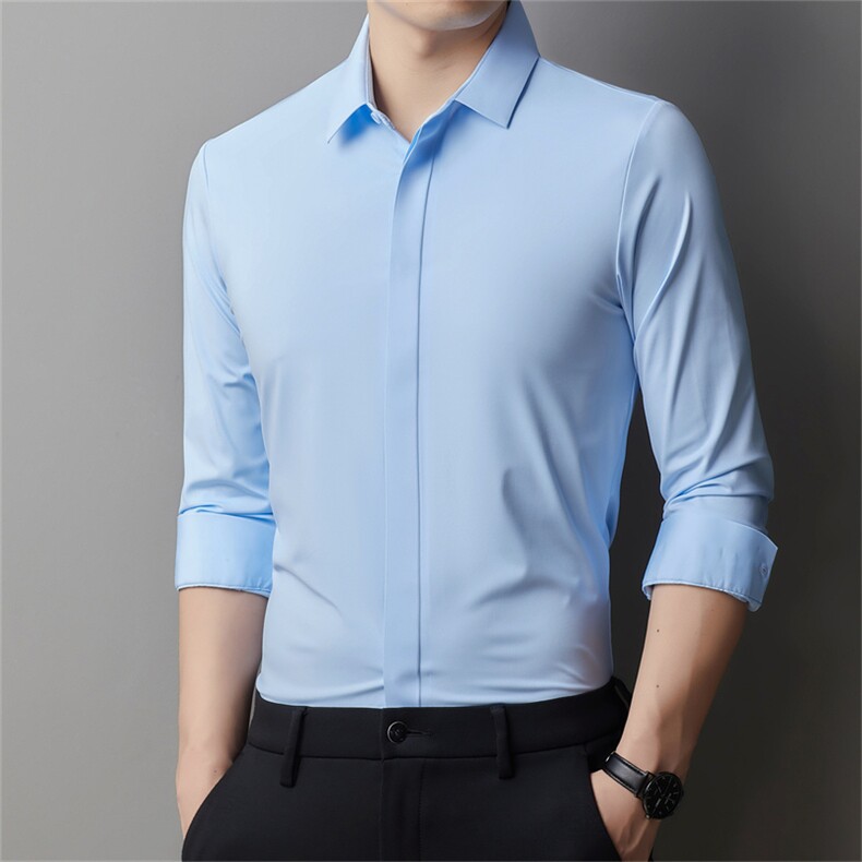 R-DM2408男士秋季长袖衬衣青年男式商务休闲暗扣门襟锦氨无缝衬衫,男装衬衫,电商B360