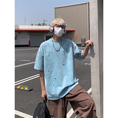 美式破洞短袖T恤男夏季潮牌半袖衣服宽松重磅体恤衫T3650-特价P33，男装T恤，电商A007