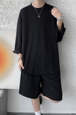 8XL-M高级感纹理短袖套装男夏季慵懒风T恤短裤两件套TZ108P78，男装牛仔裤，电商D206-1