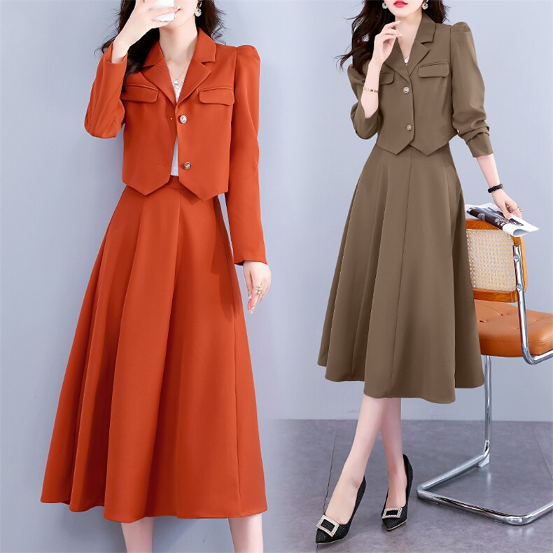 职业套装女高级感2024春秋新款时尚气质女神范小西装连衣裙两件套，女装套装/套裙，卡杰菲