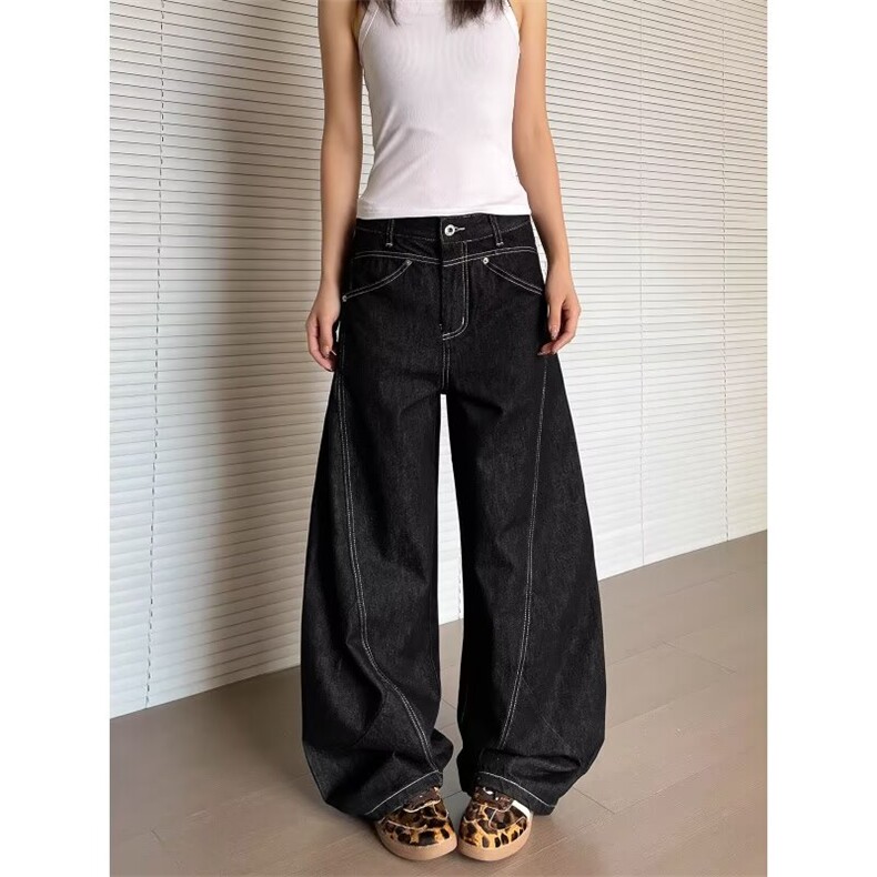 美式复古解构拼接弯刀牛仔裤男宽松阔腿设计垂感裤子LG1733-P58，男装牛仔裤，星座1008