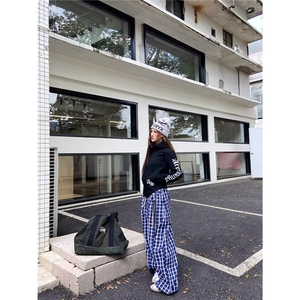 复古格子休闲裤男女慵懒氛围感宽松直筒排扣设计裤子MK9053 P56图片