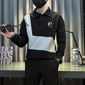 痞帅高级感拼接翻领男士卫衣外套社会小伙店主风301C-WY49P58控78图片