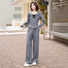 洋气运动套装2024秋装新款女装修身显瘦连帽卫衣外套阔腿裤两件套，女装套装/套裙，依如秀(原杭风阁)