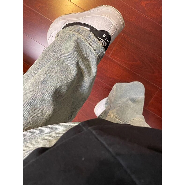 【有货】美式复古牛仔裤男宽松直筒阔腿裤设计感NZ09WW-特P55,男装牛仔裤,星座1007（原301D）