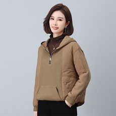 时尚拼接连帽加厚棉衣女冬季新款宽松显瘦保暖外套，女装棉衣/棉服，叶笙衣