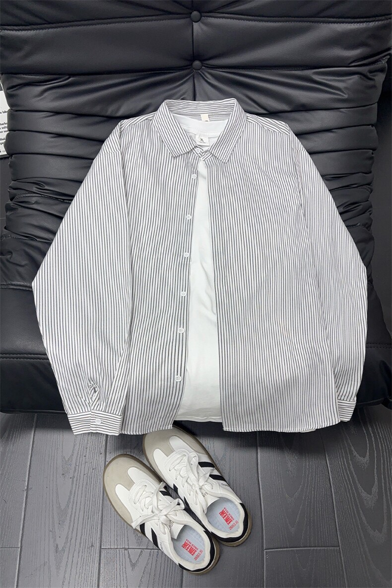 B221美式ins高街暗黑宽松条纹长袖衬衫SY2551-特P30控59,男装衬衫,电商B221