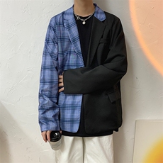 秋季新品街头拼接格纹撞色夹克男潮ins休闲痞帅外套潮W1417-P50，男装夹克，星座512-2