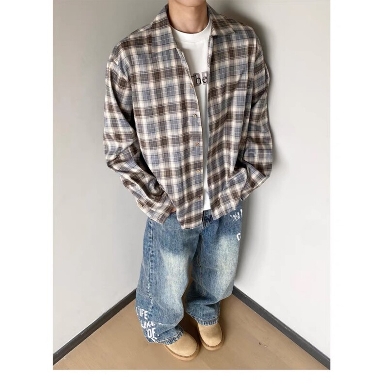 TC472-P45美式新款宽松休闲长袖百搭格子衬衫，女装衬衫，星座617A-2