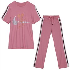 夏季大码女装2024新款时尚阔腿裤显瘦洋气女款套装休闲两件套爆款，女装套装/套裙，妙形
