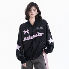 美式蝴蝶刺绣棒球服外套女春秋季甜酷韩系穿搭夹克撞色上衣潮，男装夹克，星座1210-1