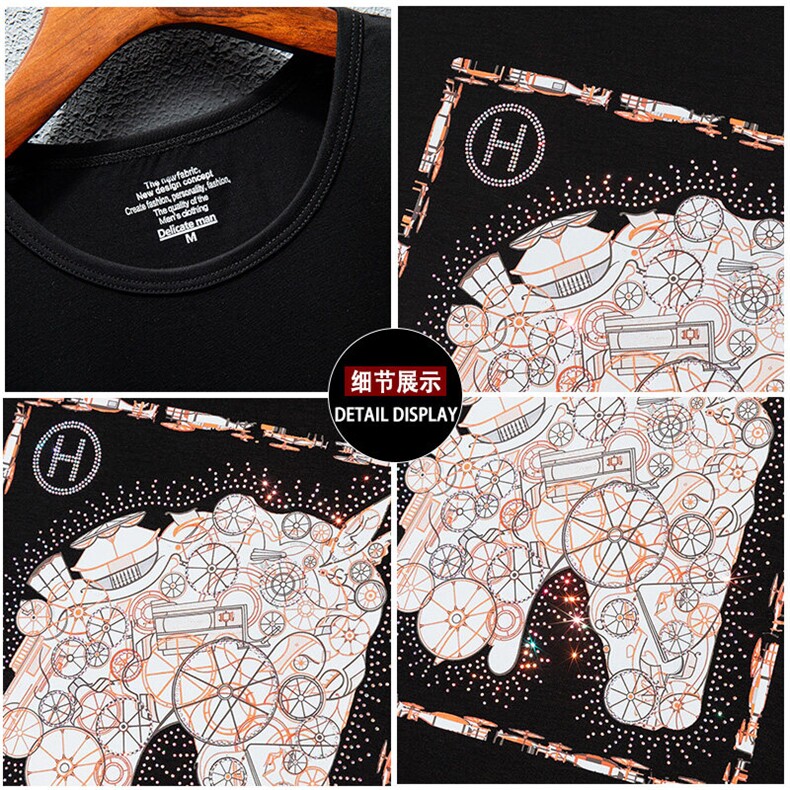 新款高品质套头短袖燙钻潮休闲圆领T恤夏季大码简欧上衣A2506-P63,男装T恤,电商A227B（原钱塘4066-1）