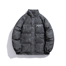 白底立领PU皮复古做旧金属印花字母设计棉衣男MY77732P130控178，男装棉衣，星座227-7