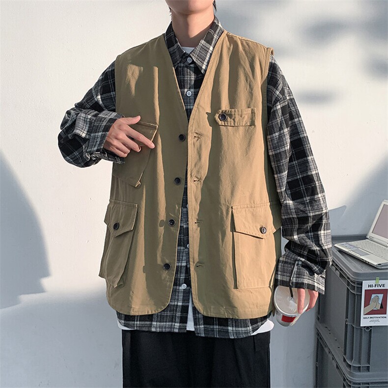 2025春热卖户外大码工装男多口袋休闲排扣马甲外套MJ003-P45,男装背心/马甲,电商A001-1