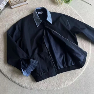 美式复古假两件工装外套男短款巴恩风夹克拼接翻领棒球服XJK902,短款的a字裙搭配风衣真的很瘦呢图片