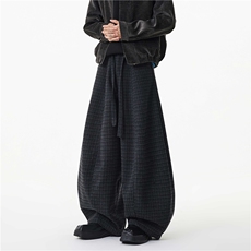 抖音品质美式压褶抽绳格子设计阔腿休闲裤B315-K25917-特p52控98，男装休闲裤，电商B315